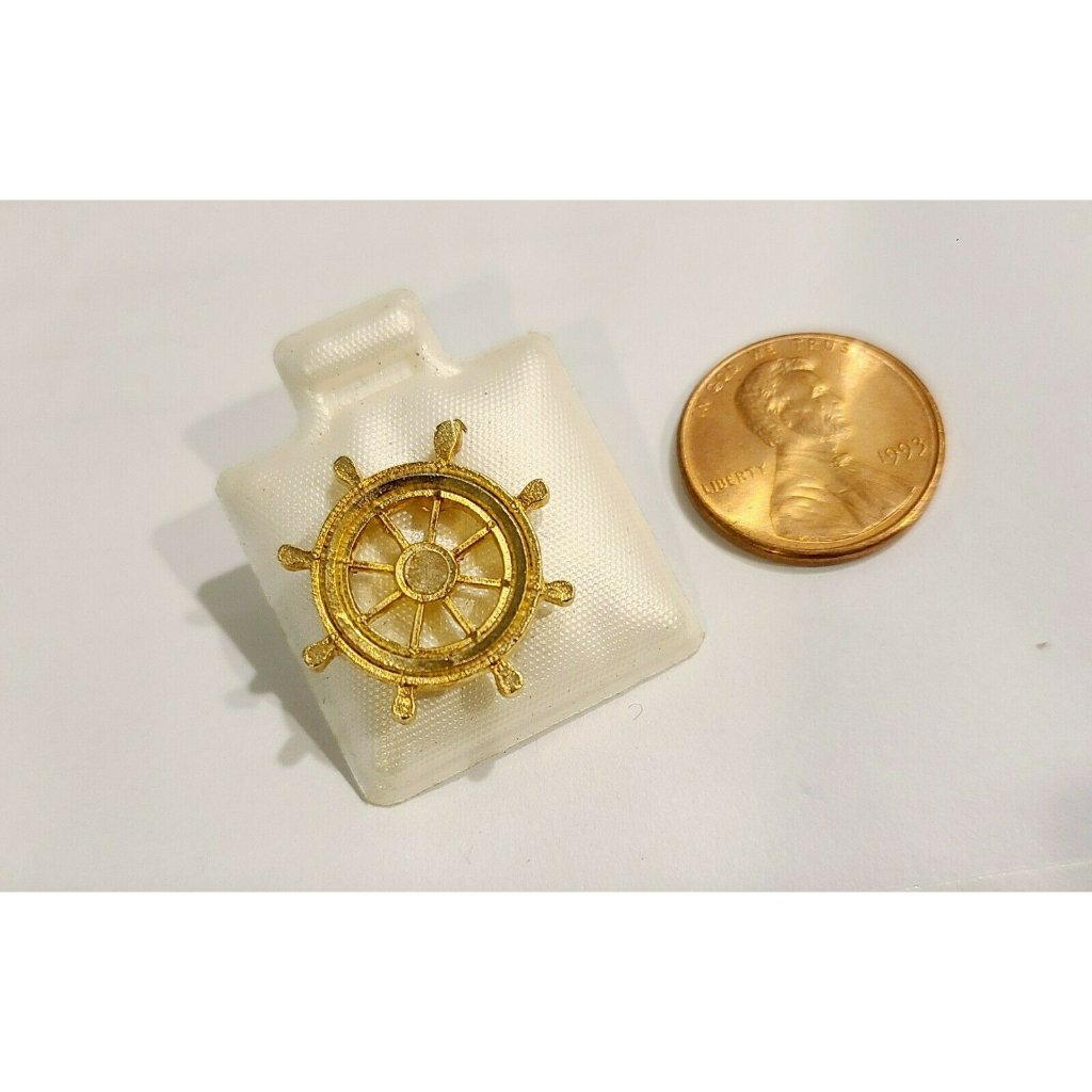 Vintage Gold Tone Helm/ Ship Wheel Brooch Tie Lapel Pin Nautical